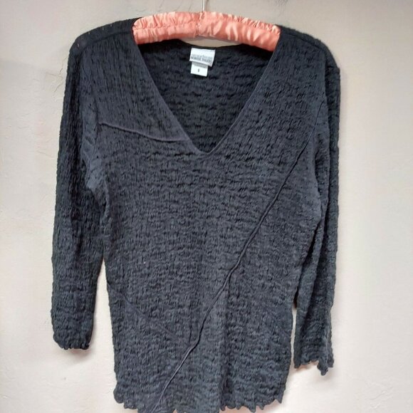 NTCO Nomadic Traders Womens Small Black Knitted Sweater Top V-Neck 3/4 Sleeve - Picture 1 of 7